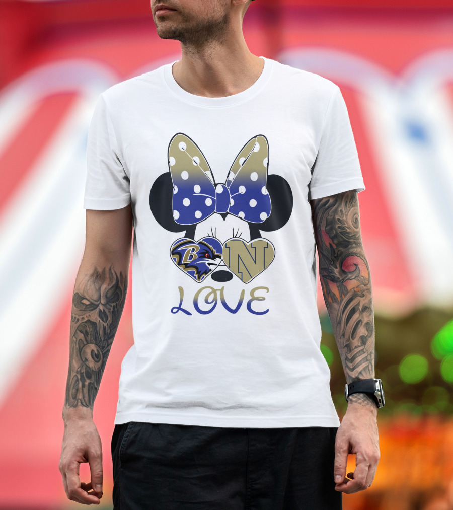 Minnie Mouse Love Baltimore Ravens Navy Logo Hearts Bow T-Shirt