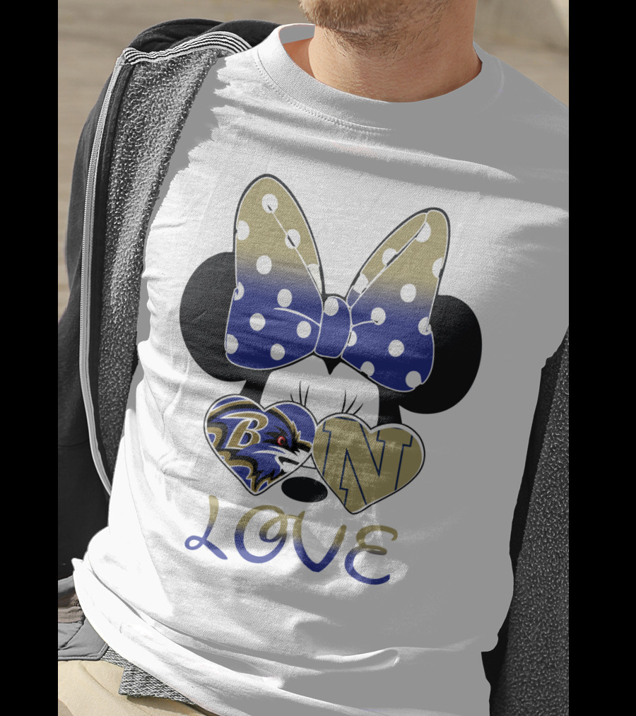 Minnie Mouse Love Baltimore Ravens Navy Logo Hearts Bow T-Shirt