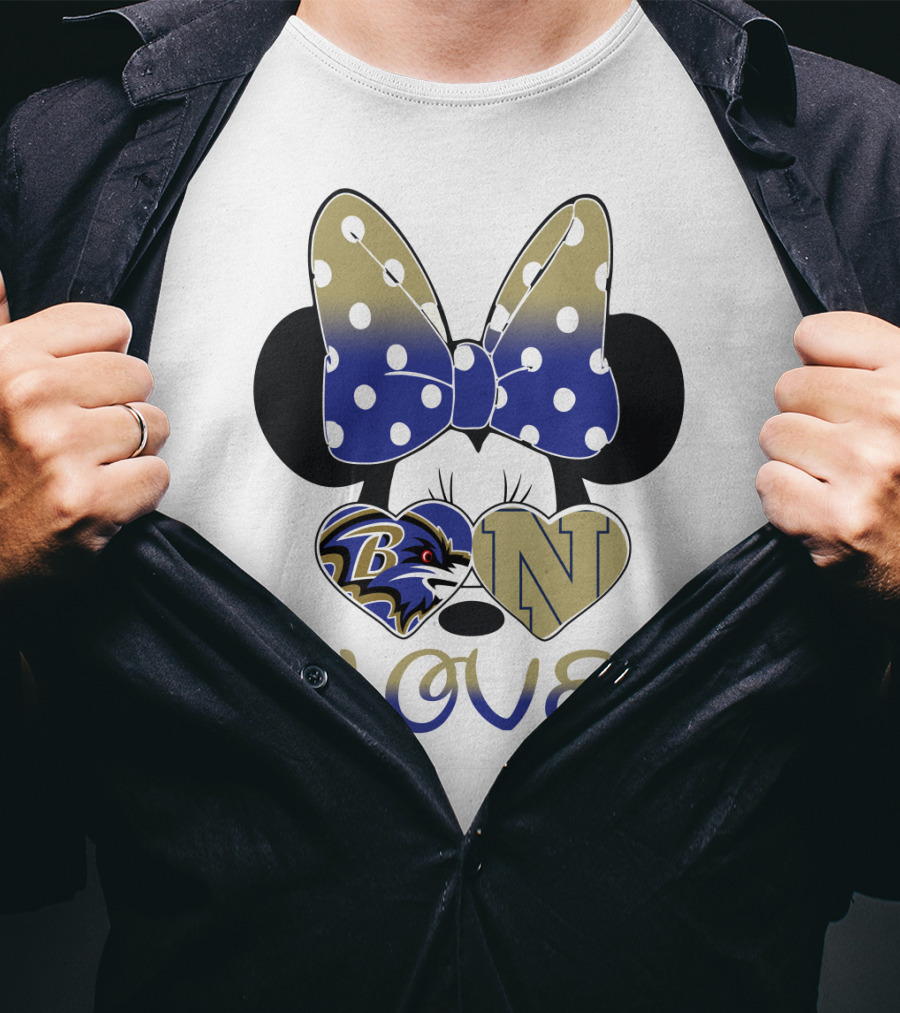 Minnie Mouse Love Baltimore Ravens Navy Logo Hearts Bow T-Shirt