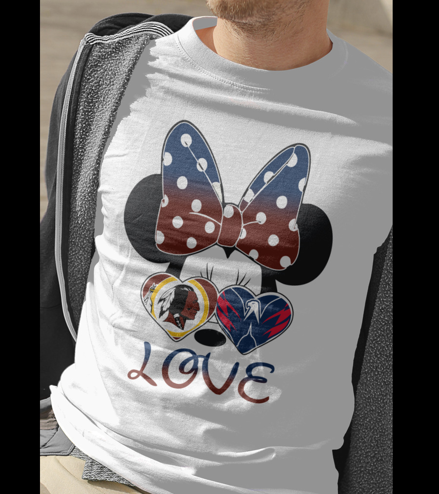 Love Minnie Mouse Washington Redskins Capitals Bow Hearts T-Shirt