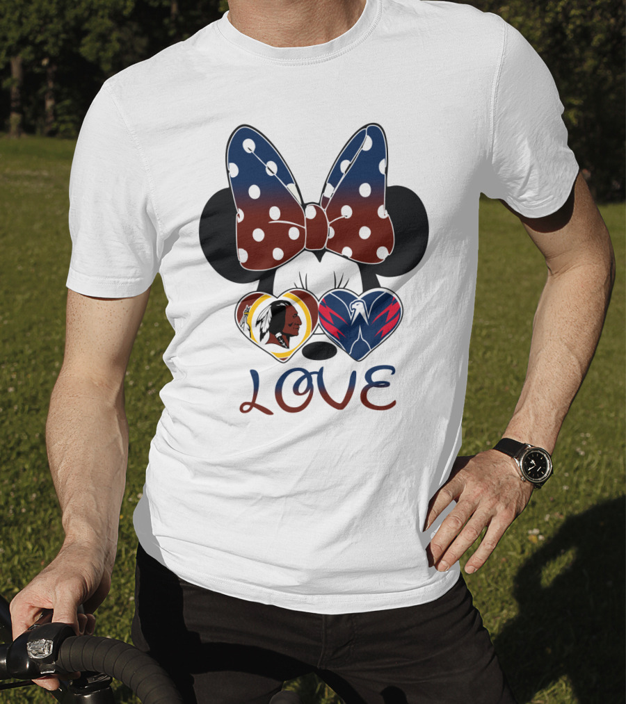 Love Minnie Mouse Washington Redskins Capitals Bow Hearts T-Shirt