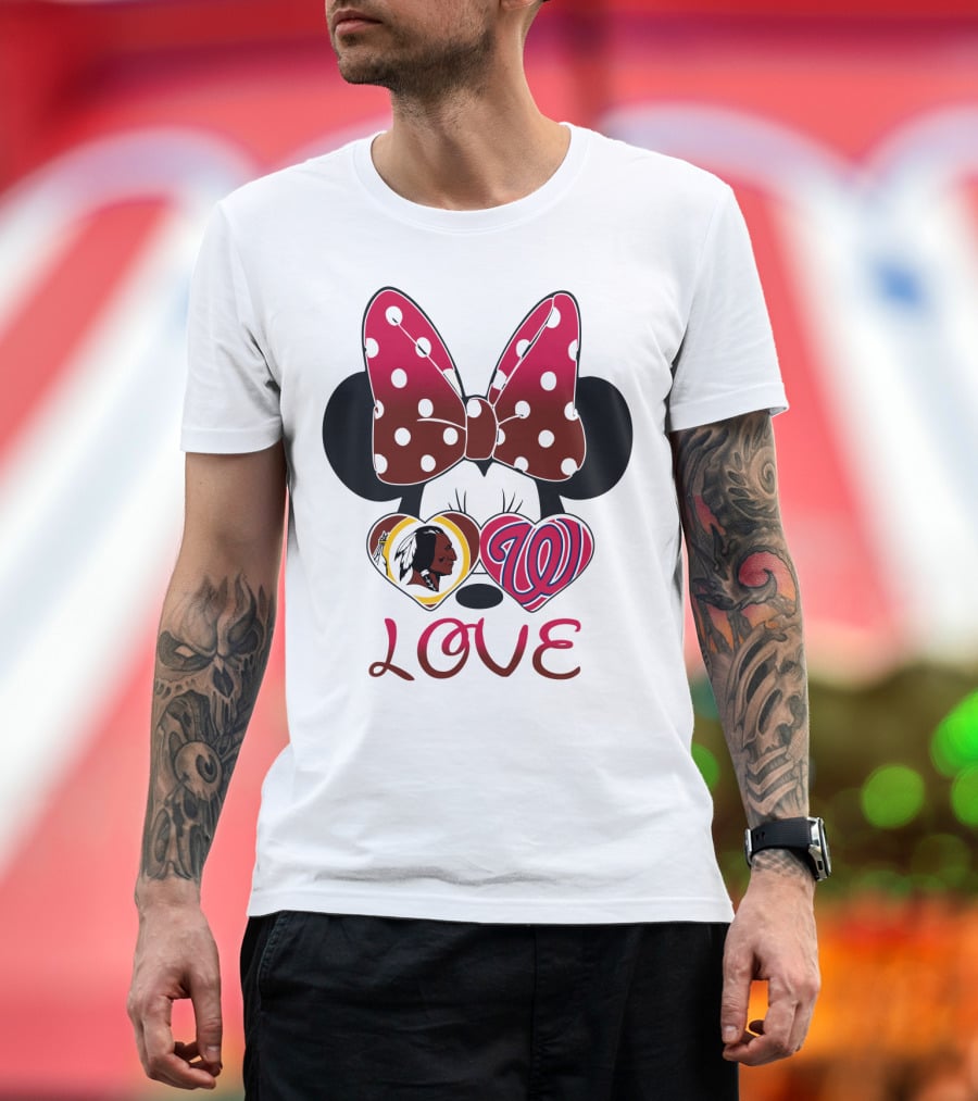 Minnie Mouse Love Washington Nationals Redskins Iconic Bow Hearts T-Shirt