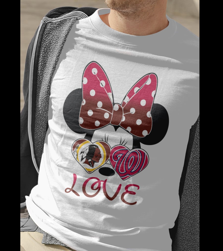 Minnie Mouse Love Washington Nationals Redskins Iconic Bow Hearts T-Shirt