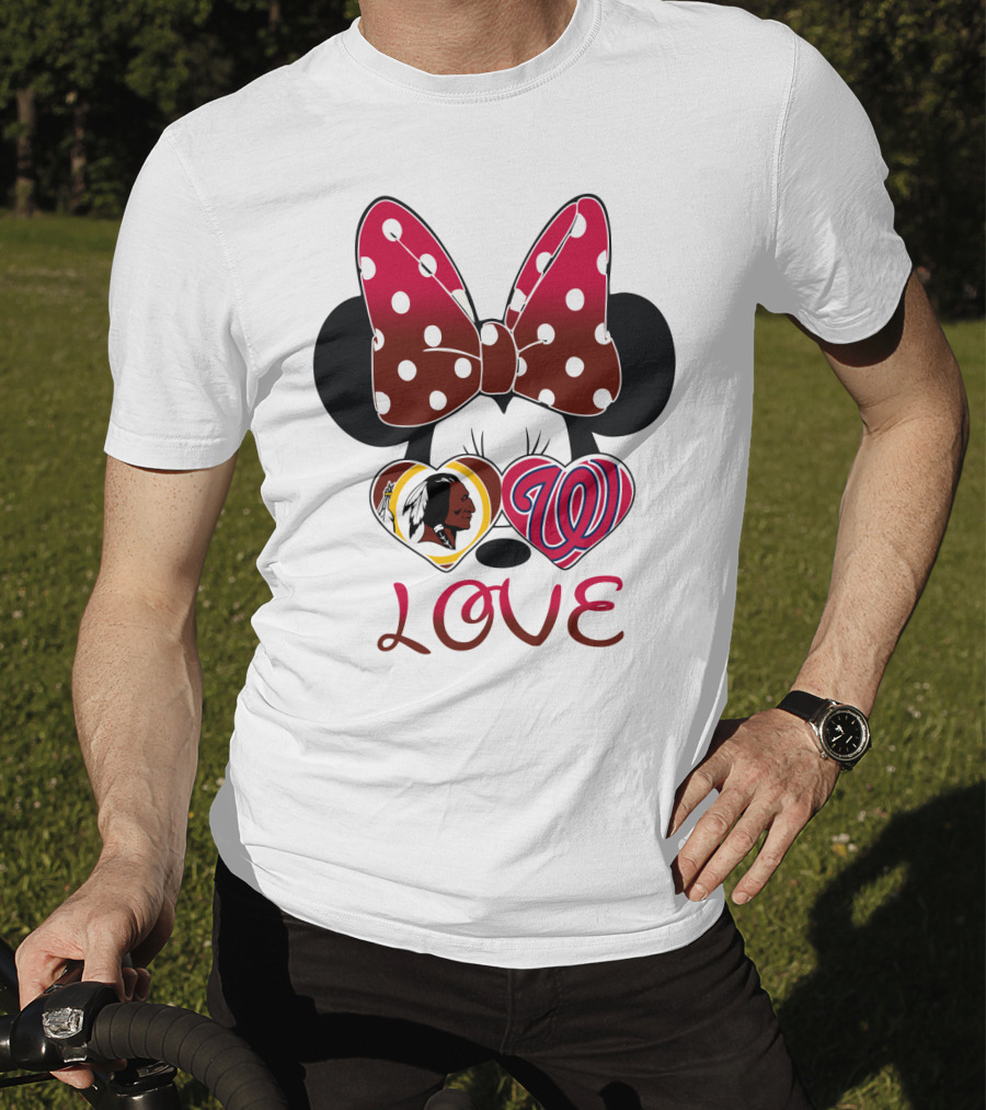 Minnie Mouse Love Washington Nationals Redskins Iconic Bow Hearts T-Shirt