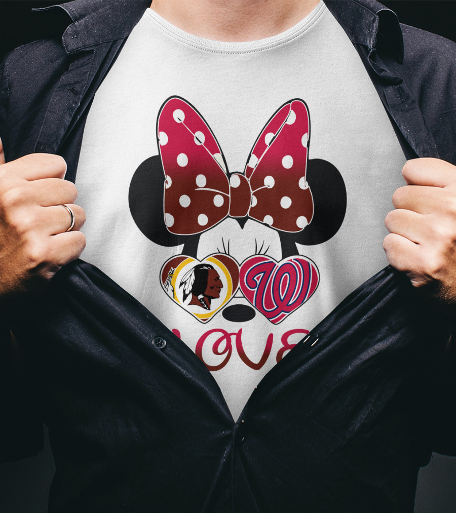 Minnie Mouse Love Washington Nationals Redskins Iconic Bow Hearts T-Shirt