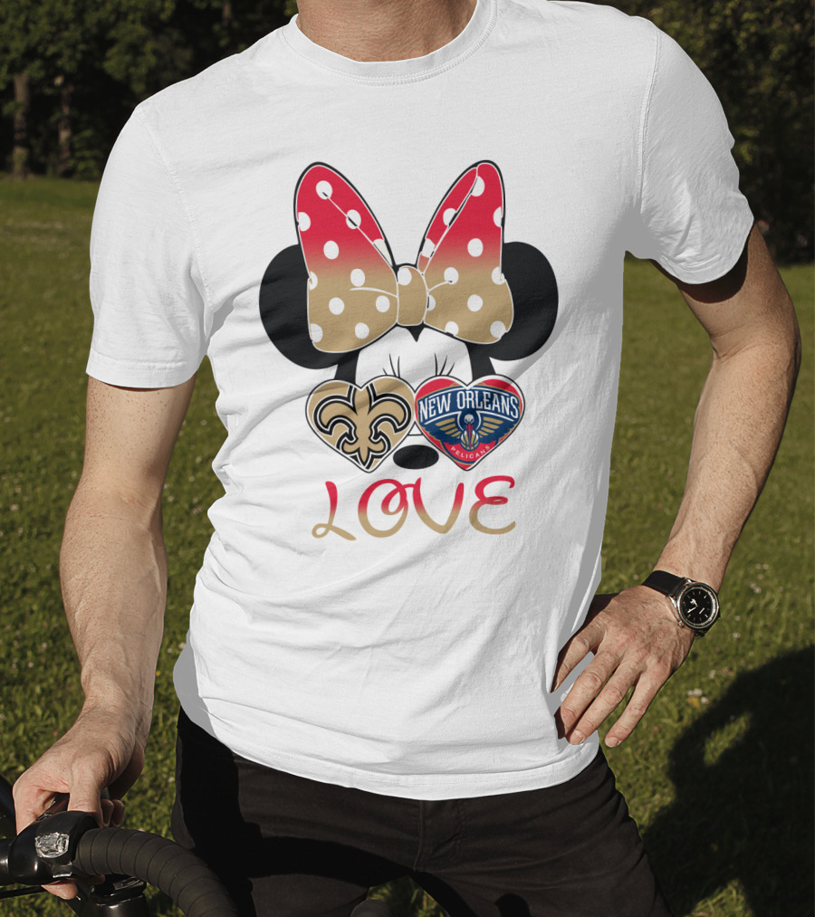 Minnie Mouse Love New Orleans Saints And Pelicans T-Shirt