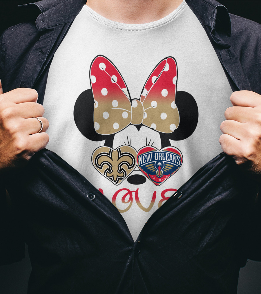 Minnie Mouse Love New Orleans Saints And Pelicans T-Shirt