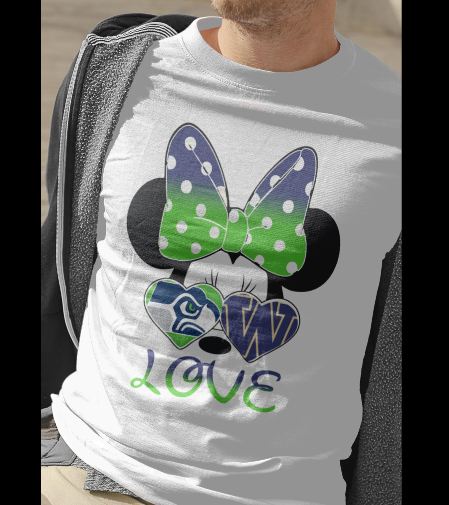 Love Seattle Seahawks Washington Huskies Minnie Bow T-Shirt