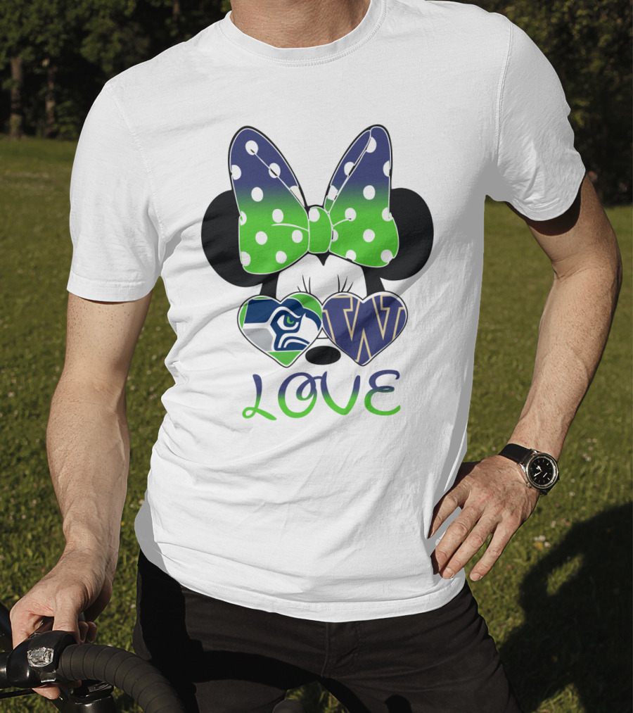 Love Seattle Seahawks Washington Huskies Minnie Bow T-Shirt