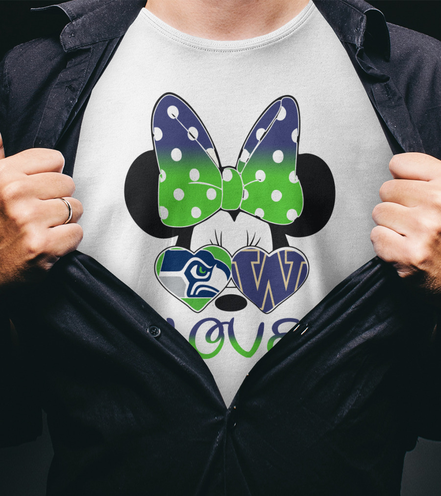 Love Seattle Seahawks Washington Huskies Minnie Bow T-Shirt