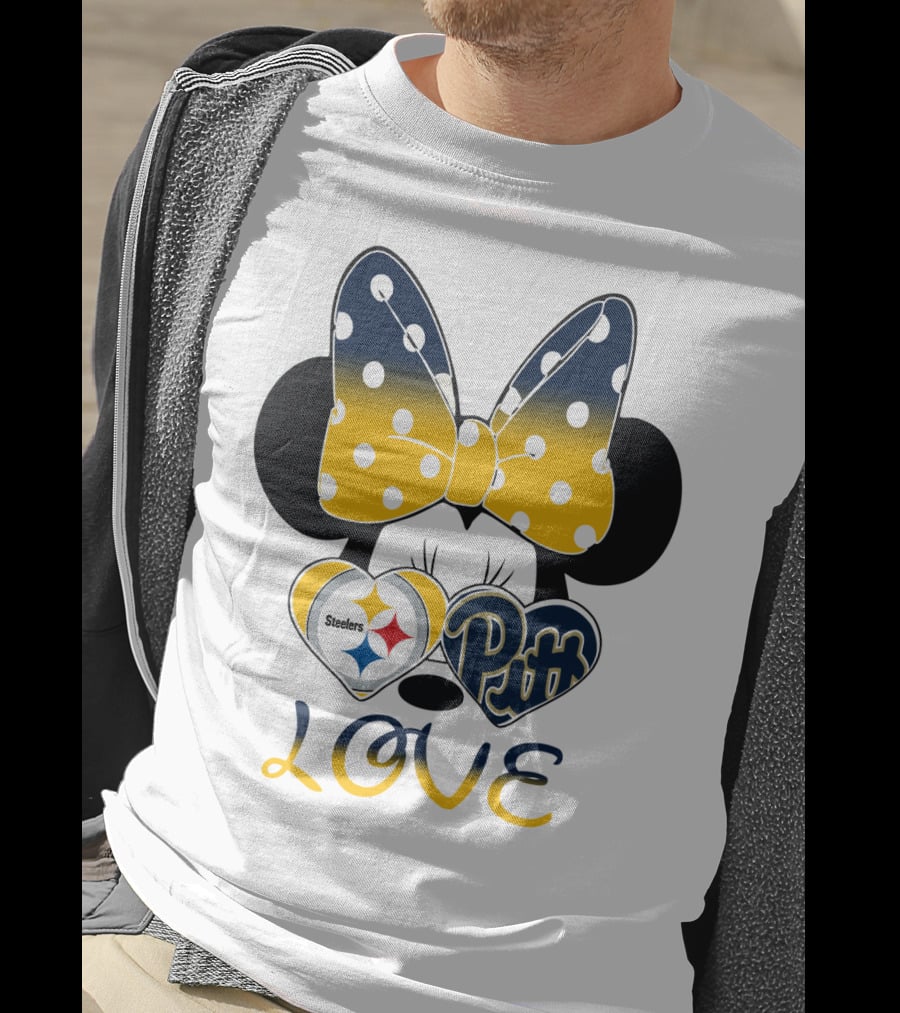 Steelers Pitt Minnie Love Bow Hearts T-Shirt
