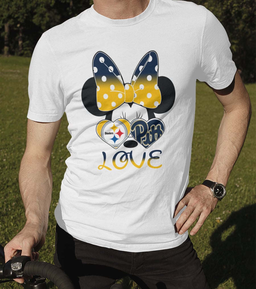 Steelers Pitt Minnie Love Bow Hearts T-Shirt