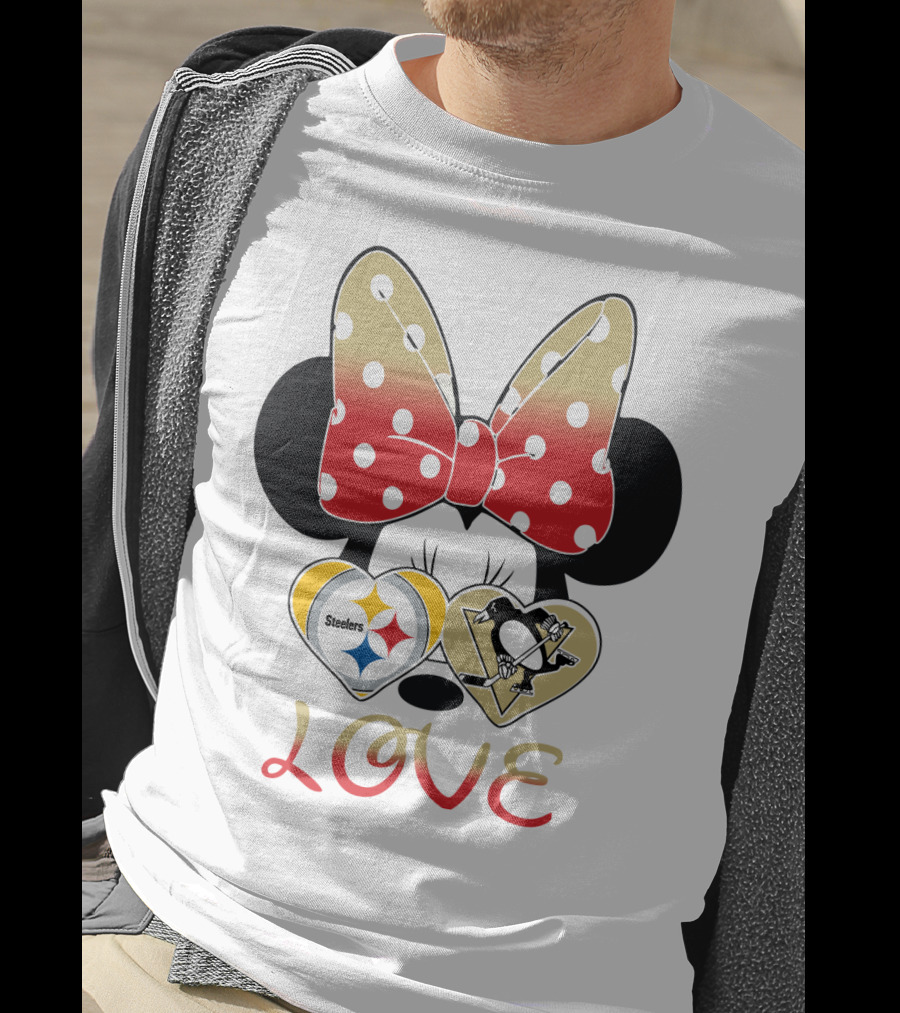 Minnie Bow Love Steelers Penguins Hearts T-Shirt