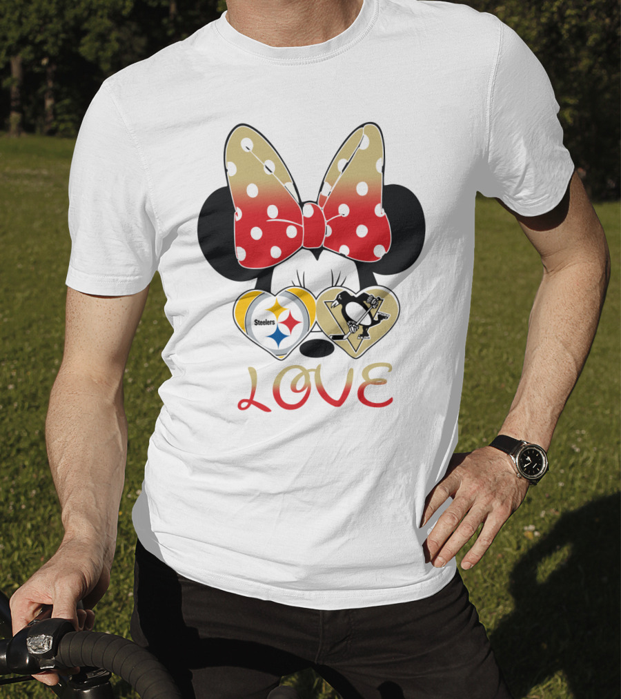 Minnie Bow Love Steelers Penguins Hearts T-Shirt