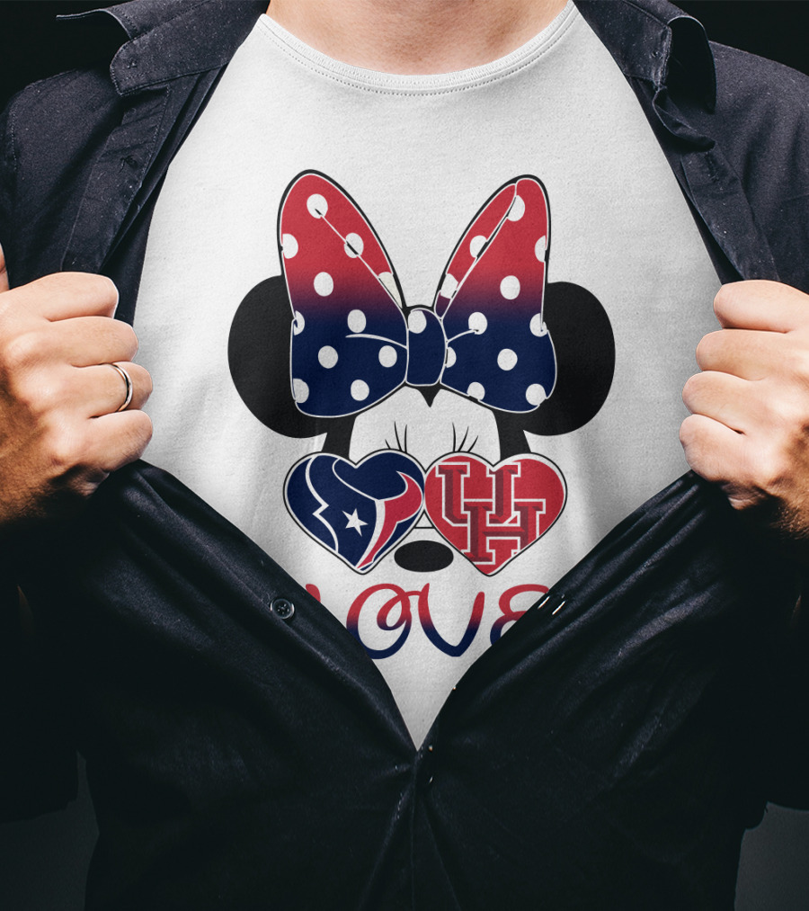 Love Minnie Houston Texans Uh Bow Hearts T-Shirt