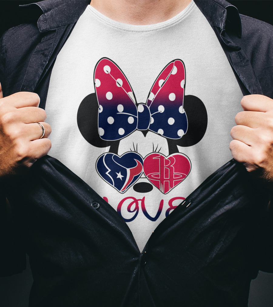 Love Minnie Mouse Houston Texans Rockets Hearts T-Shirt