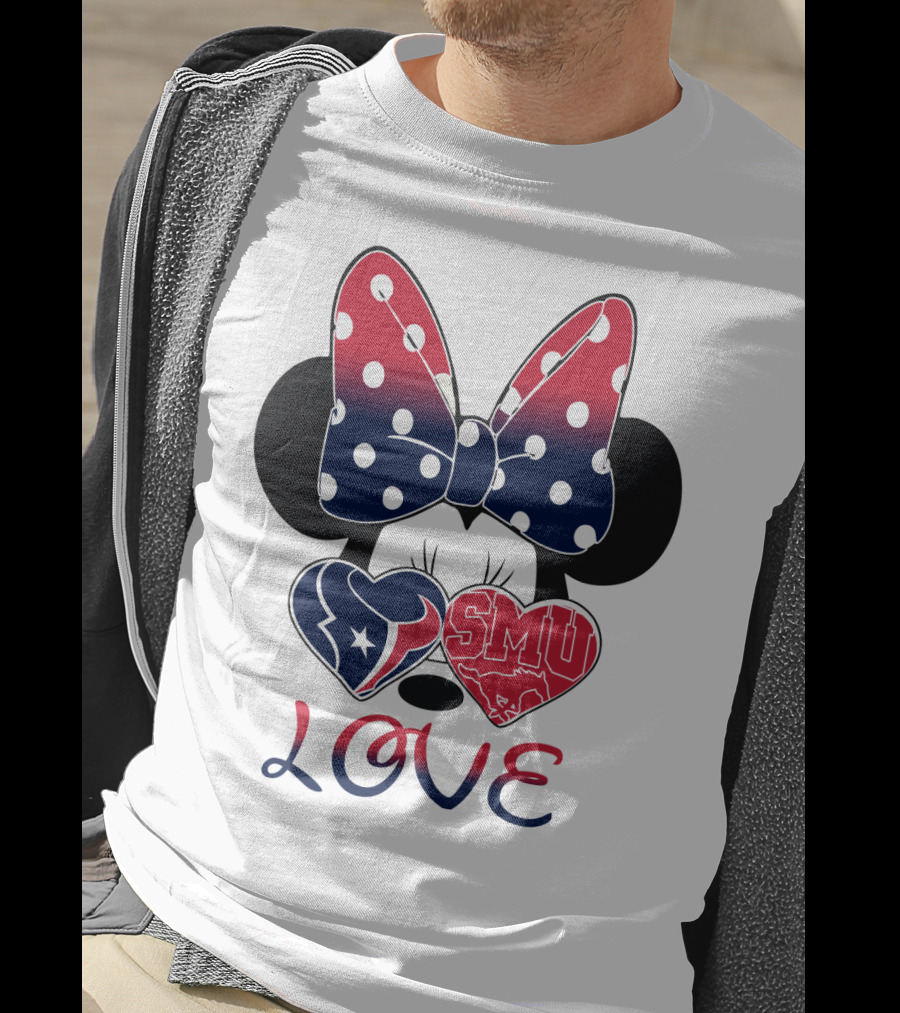 Mic 120 Love Texans Smu Minnie Bow Hearts T-Shirt
