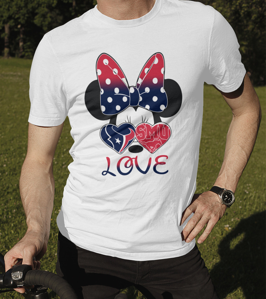 Mic 120 Love Texans Smu Minnie Bow Hearts T-Shirt