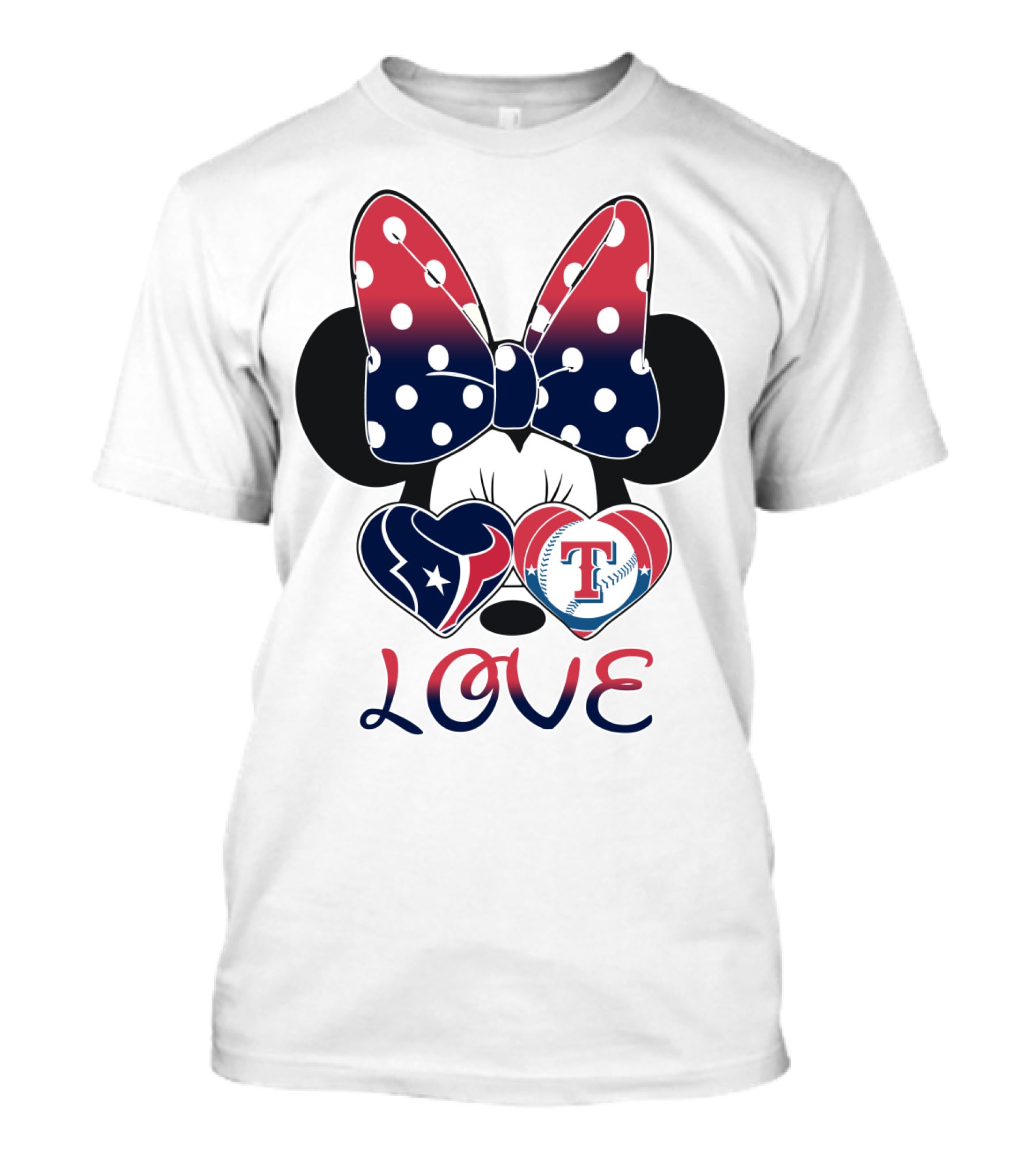 Minnie Bow Love Texans Rangers Hearts T-Shirt