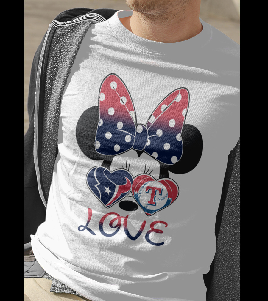 Minnie Bow Love Texans Rangers Hearts T-Shirt