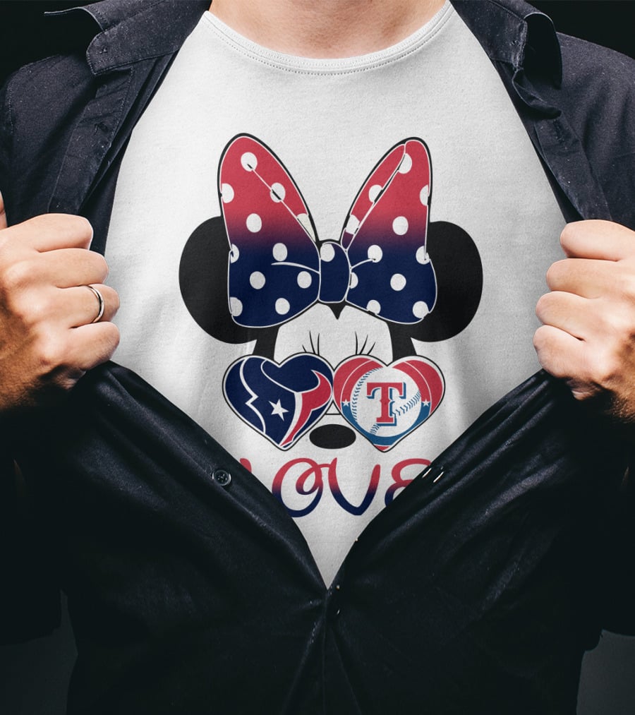 Minnie Bow Love Texans Rangers Hearts T-Shirt