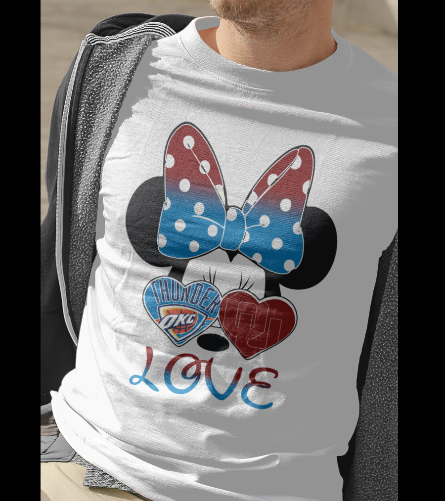 Mic 126 Minnie Mouse Thunder Okc Ou Love Bow Hearts T-Shirt