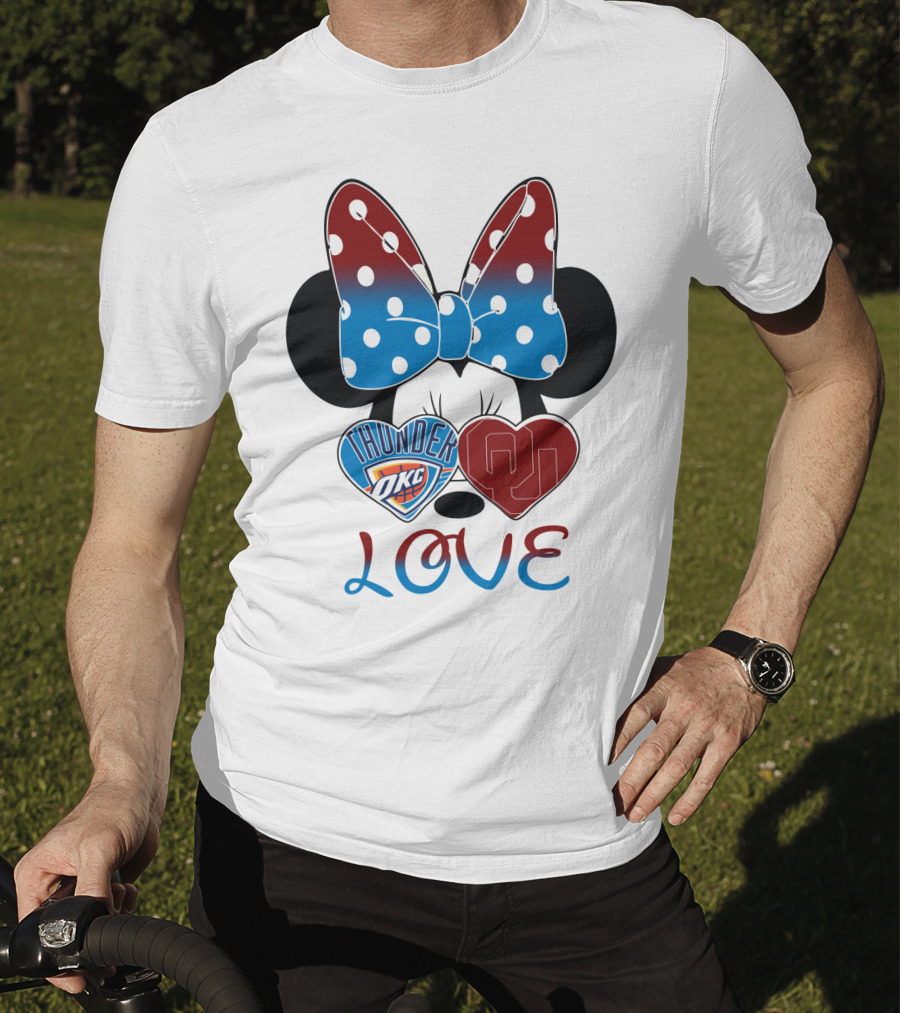 Mic 126 Minnie Mouse Thunder Okc Ou Love Bow Hearts T-Shirt