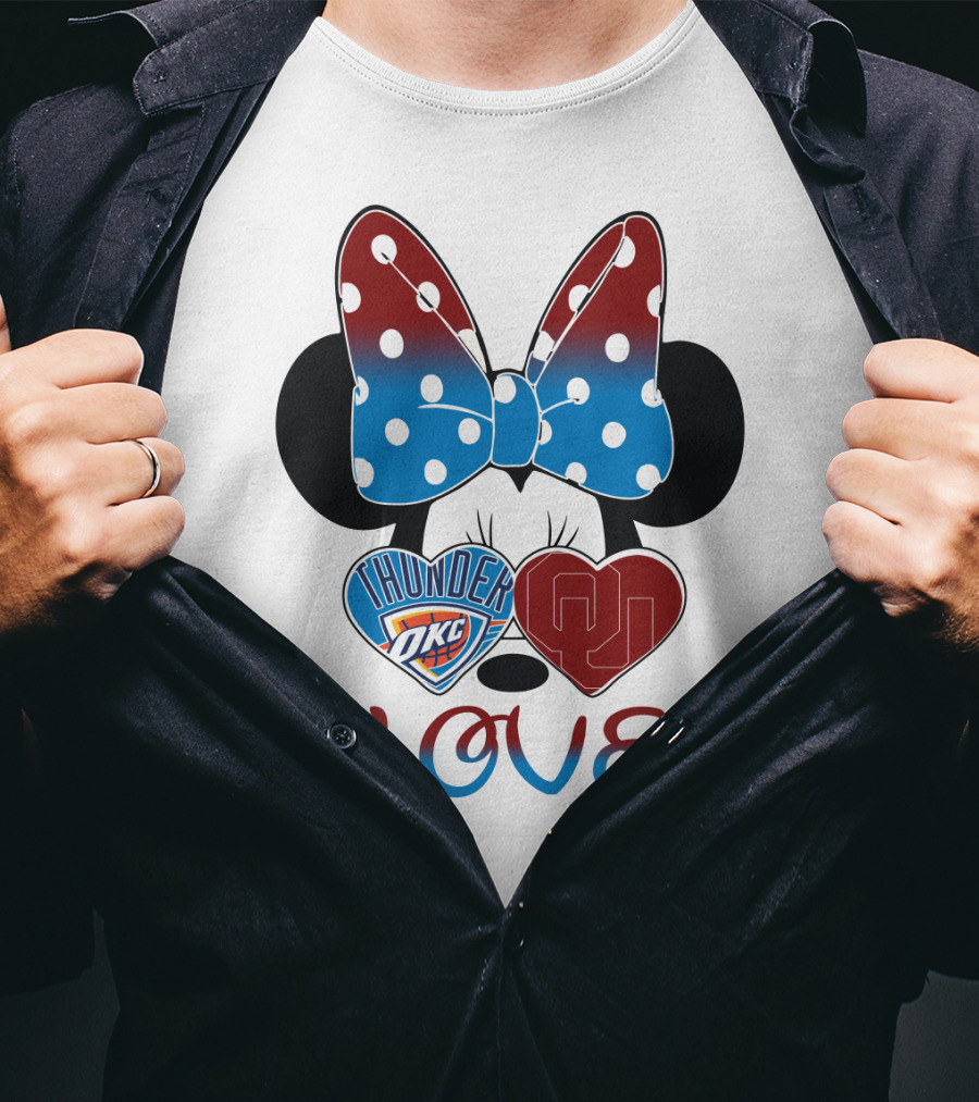 Mic 126 Minnie Mouse Thunder Okc Ou Love Bow Hearts T-Shirt