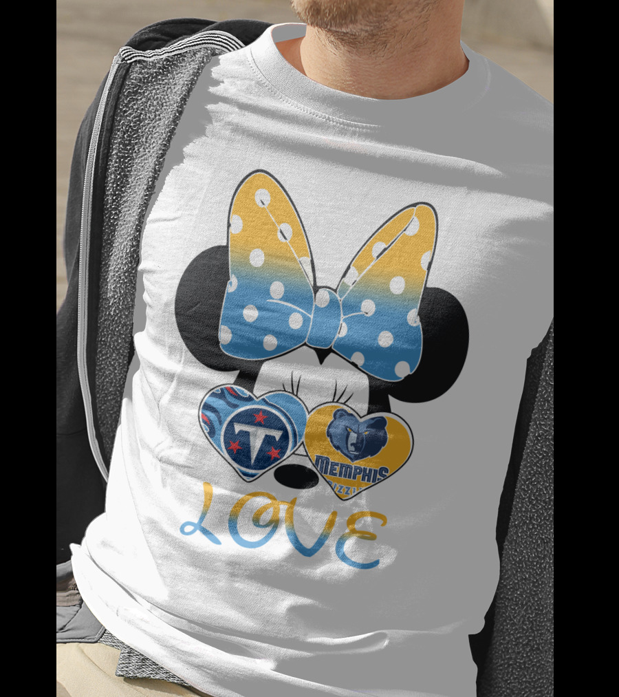 Love Tennessee Titans Memphis Grizzlies Minnie Bow Hearts T-Shirt