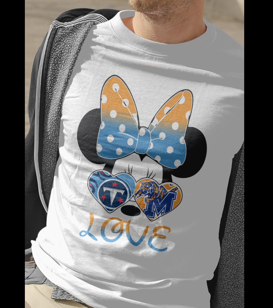 Tennessee Titans Memphis Tigers Love Bow Hearts T-Shirt