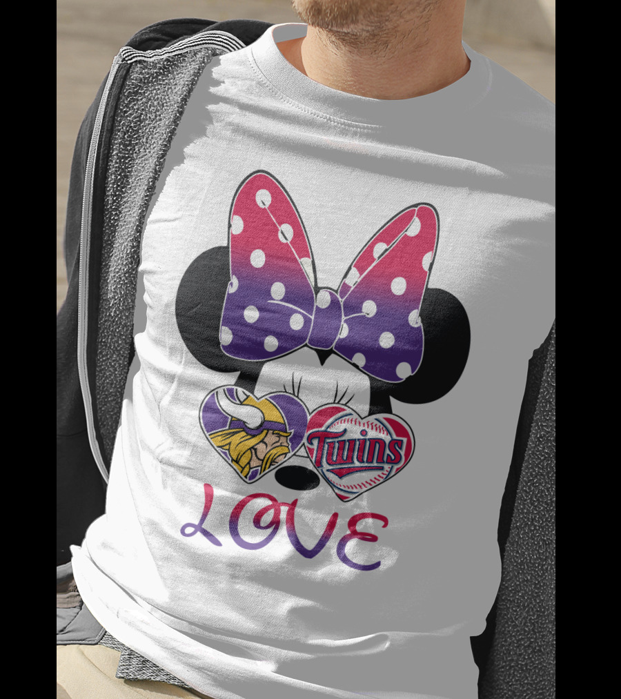Minnie Mouse Love Vikings Twins Bow Hearts T-Shirt