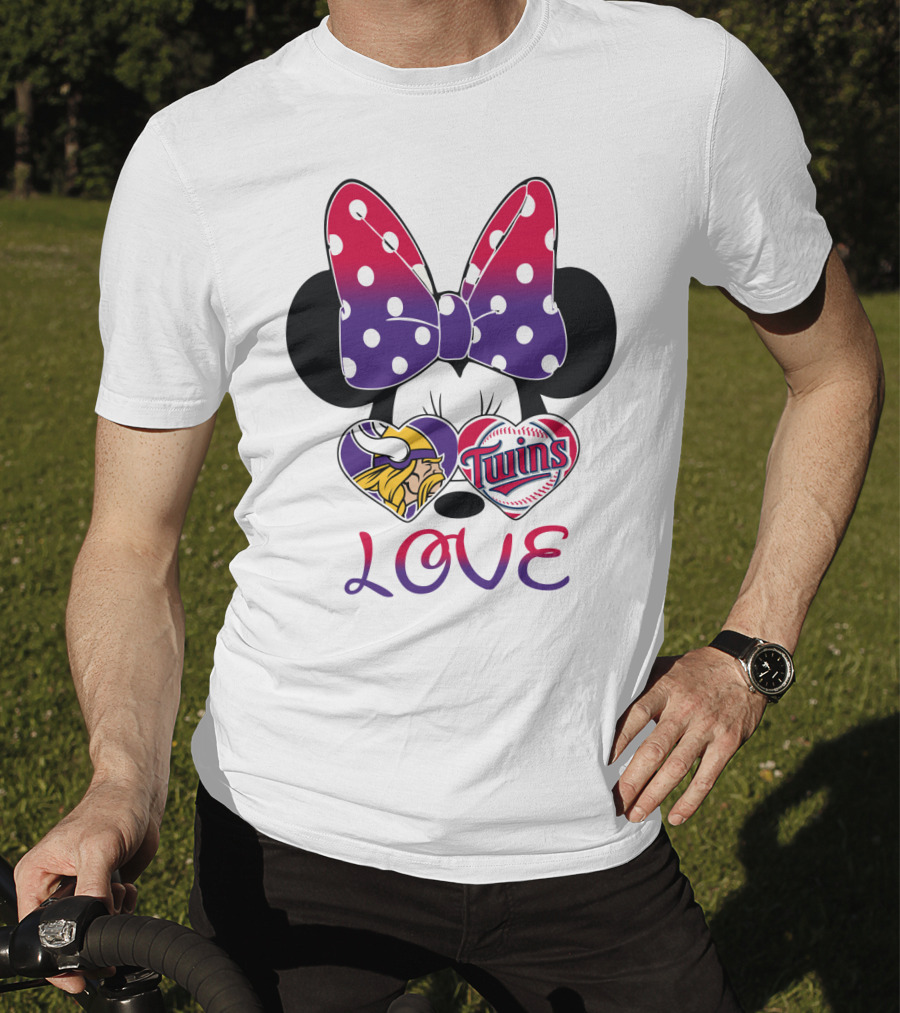 Minnie Mouse Love Vikings Twins Bow Hearts T-Shirt