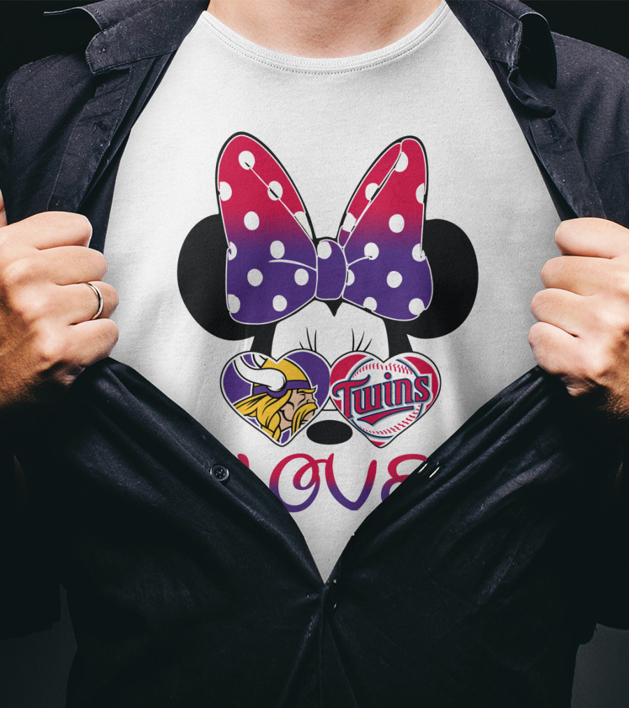 Minnie Mouse Love Vikings Twins Bow Hearts T-Shirt