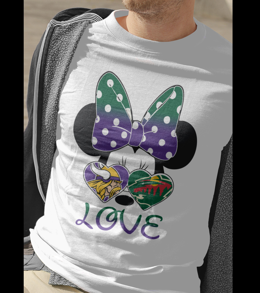 Minnesota Vikings Minnesota Wild Love Mickey Mouse Bow T-Shirt