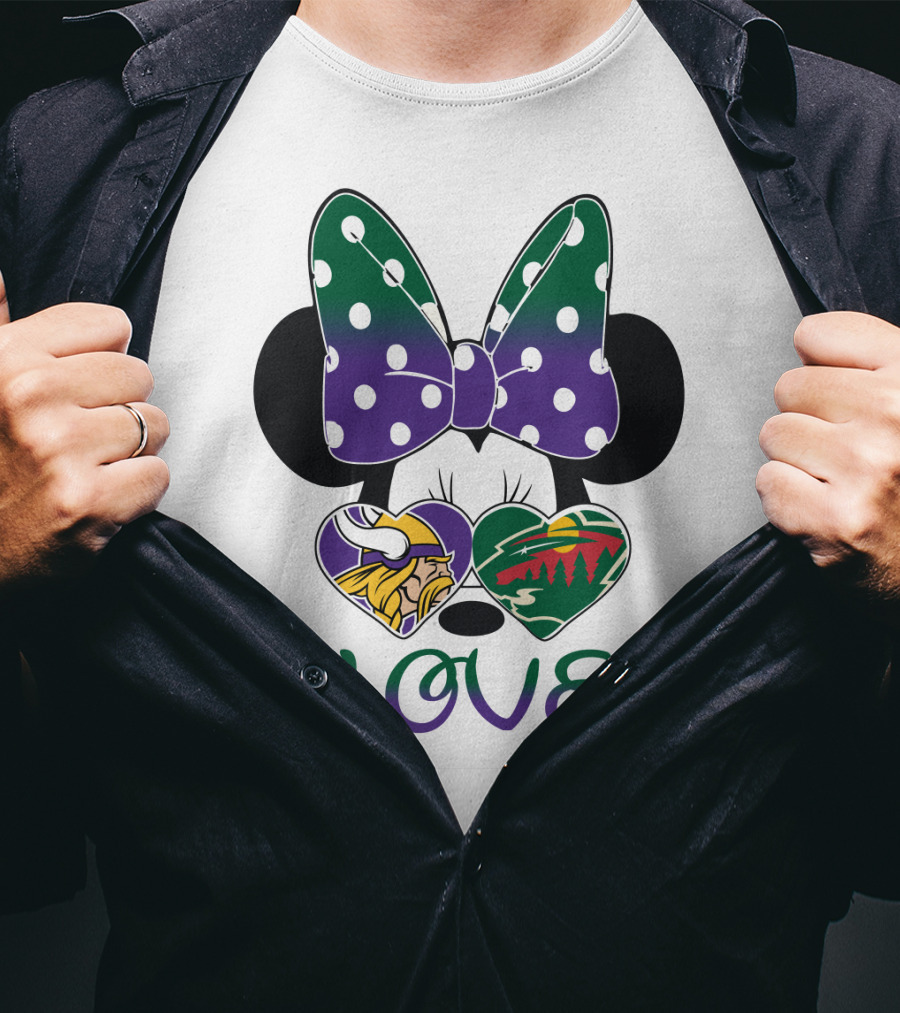Minnesota Vikings Minnesota Wild Love Mickey Mouse Bow T-Shirt