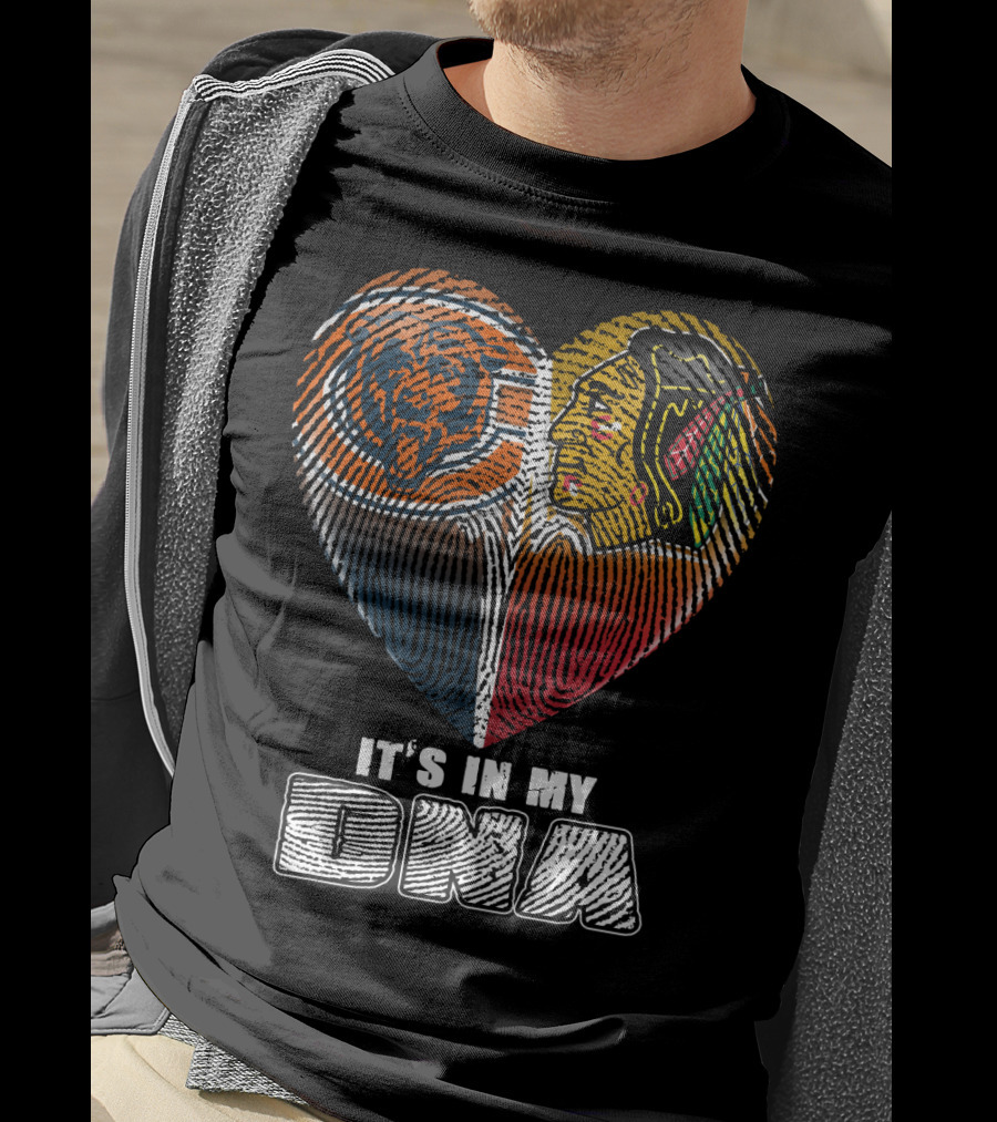 It's In My Dna Chicago Bears Blackhawks Fingerprint Heart T-Shirt