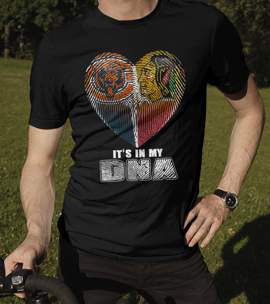 It's In My Dna Chicago Bears Blackhawks Fingerprint Heart T-Shirt
