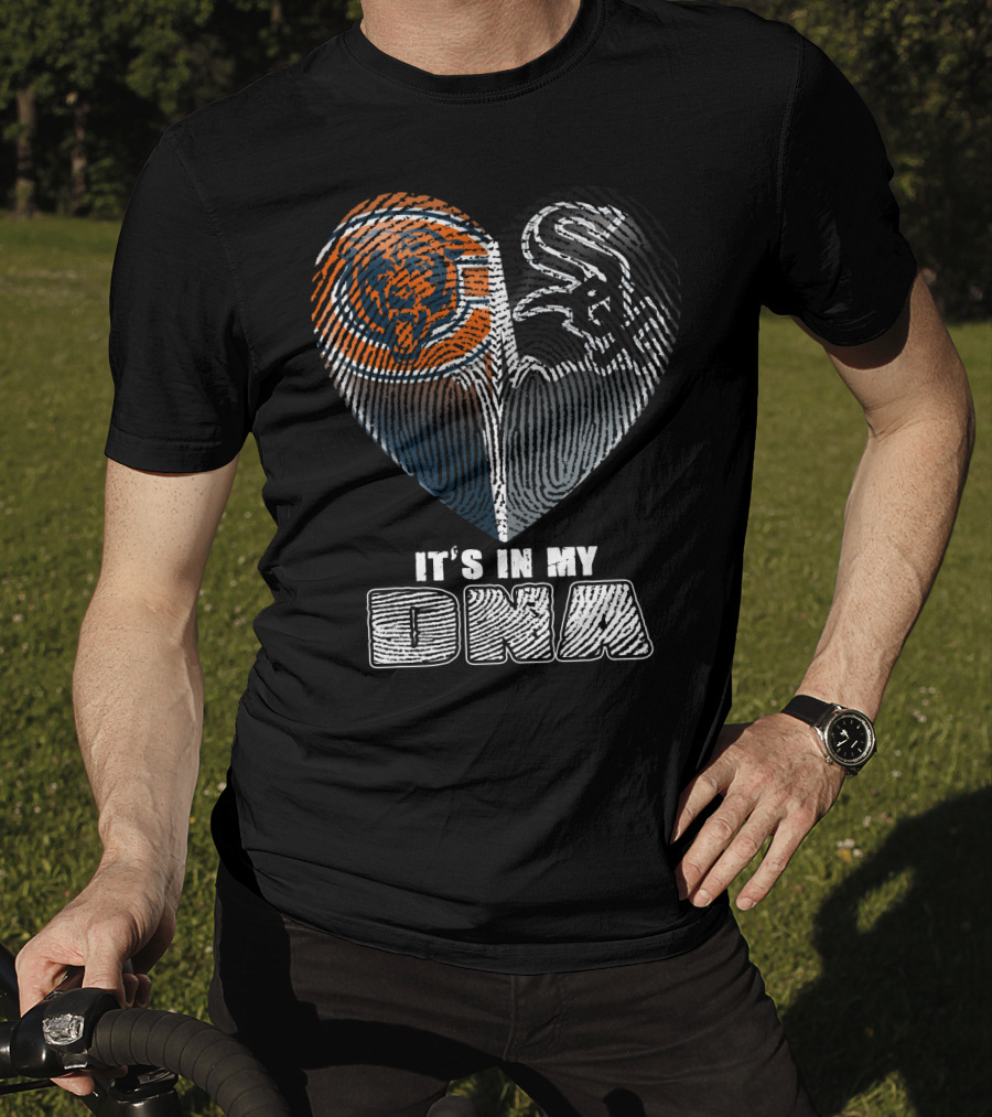 It's In My Dna Chicago Bears White Sox Heart Fingerprint T-Shirt