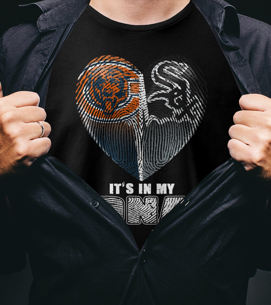 It's In My Dna Chicago Bears White Sox Heart Fingerprint T-Shirt