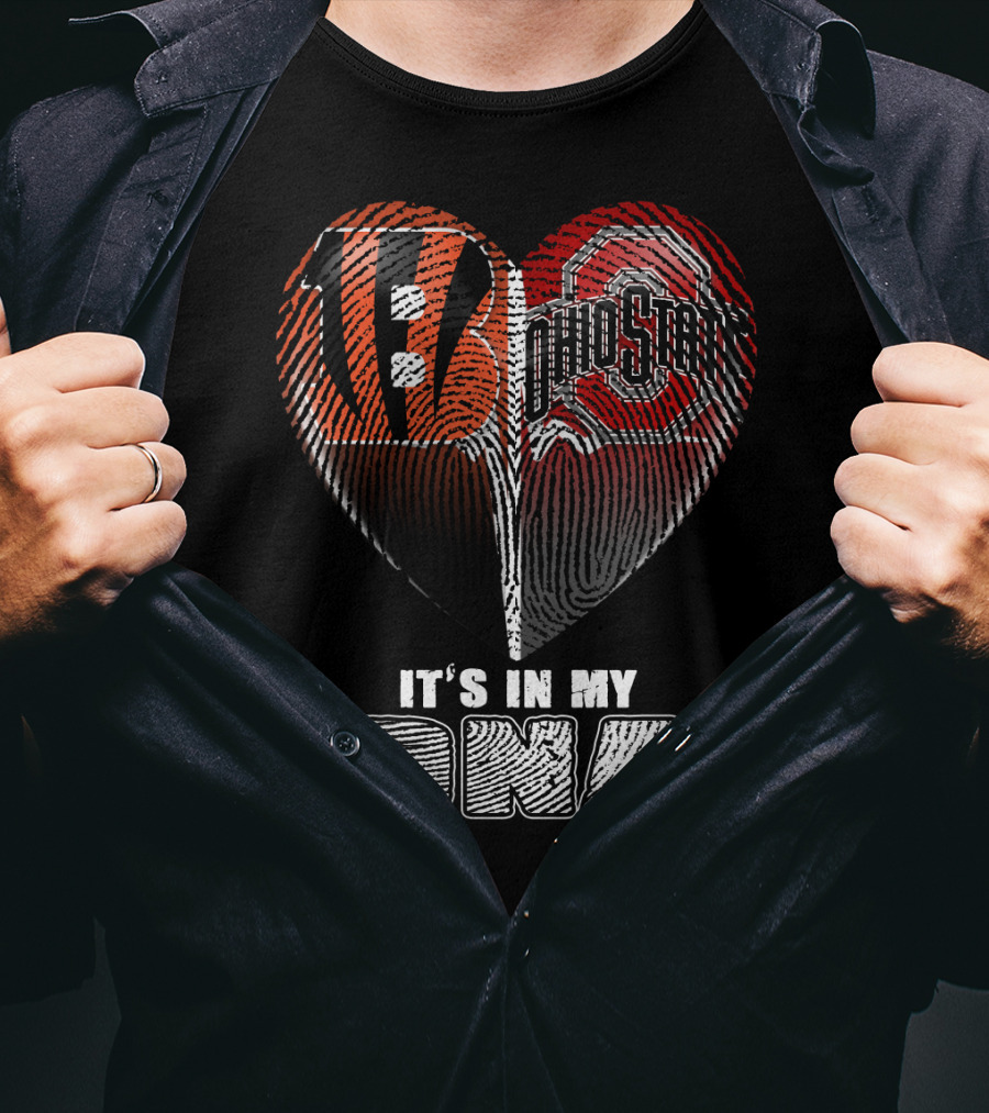 Bengals Ohio State It's In My Dna Heart Fingerprint T-Shirt