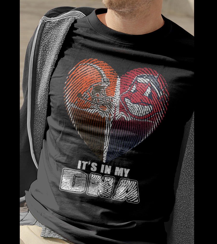 It's In My Dna Cleveland Browns And Indians Heart Fingerprint T-Shirt