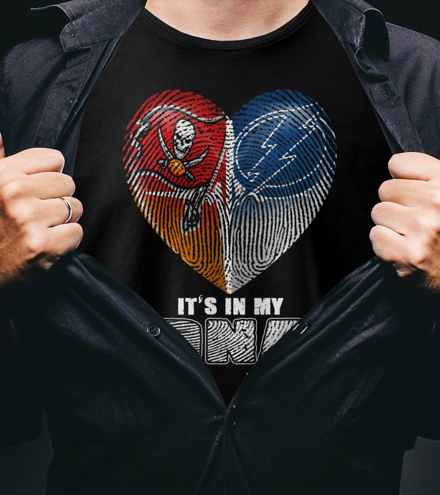 It's In My Dna Buccaneers Lightning Heart Fingerprint T-Shirt