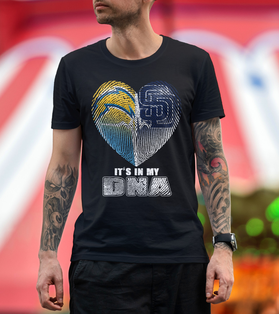 It's In My Dna Chargers Padres Heart Fingerprint T-Shirt