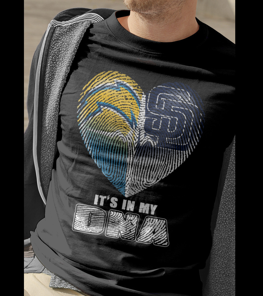 It's In My Dna Chargers Padres Heart Fingerprint T-Shirt