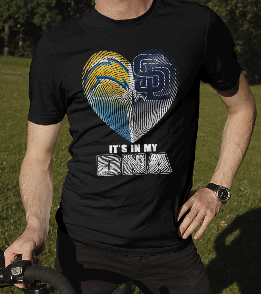 It's In My Dna Chargers Padres Heart Fingerprint T-Shirt