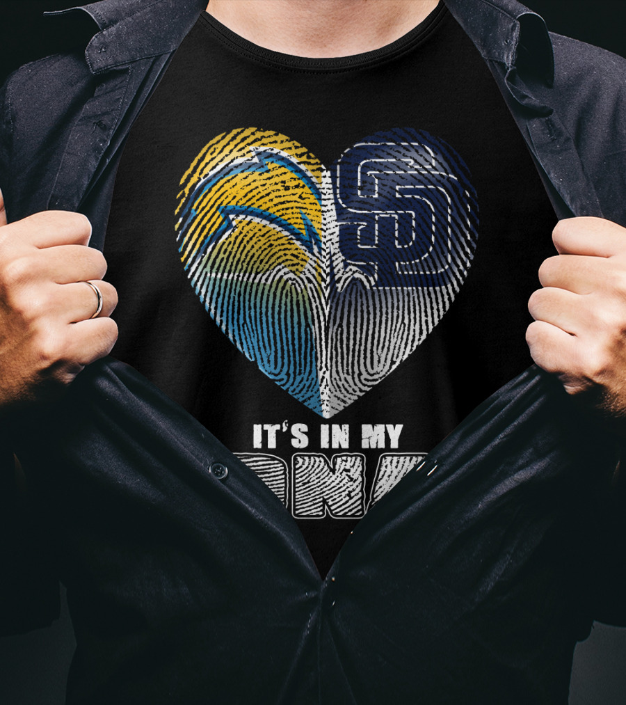 It's In My Dna Chargers Padres Heart Fingerprint T-Shirt