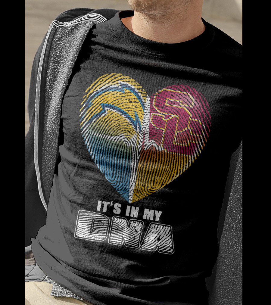 It's In My Dna Chargers Usc Fingerprint Heart T-Shirt