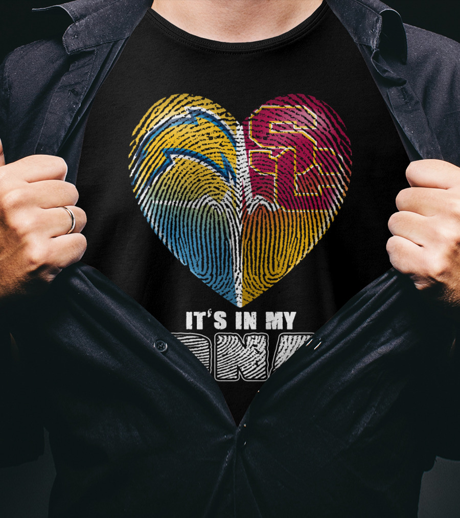 It's In My Dna Chargers Usc Fingerprint Heart T-Shirt