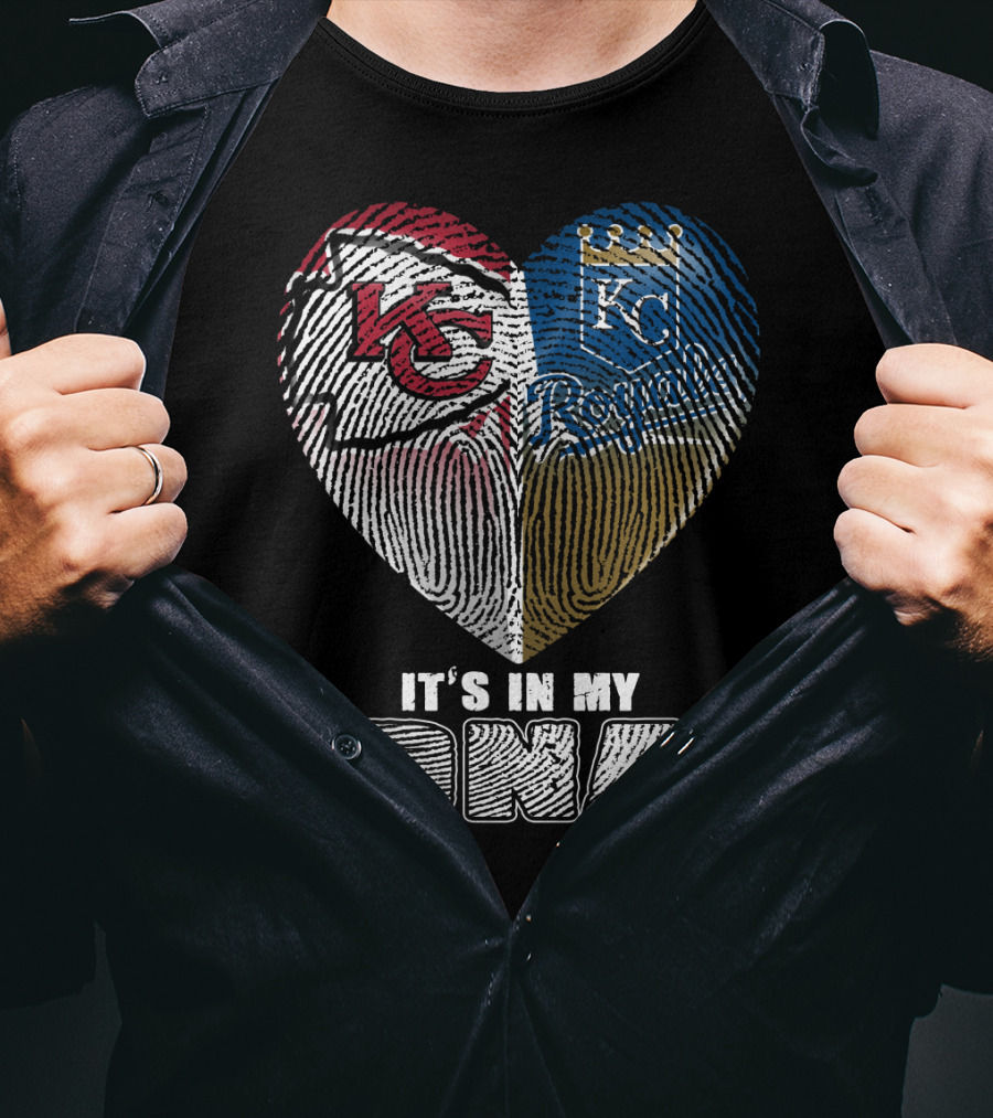 It's In My Dna Kansas City Chiefs Royals Heart Fingerprint T-Shirt