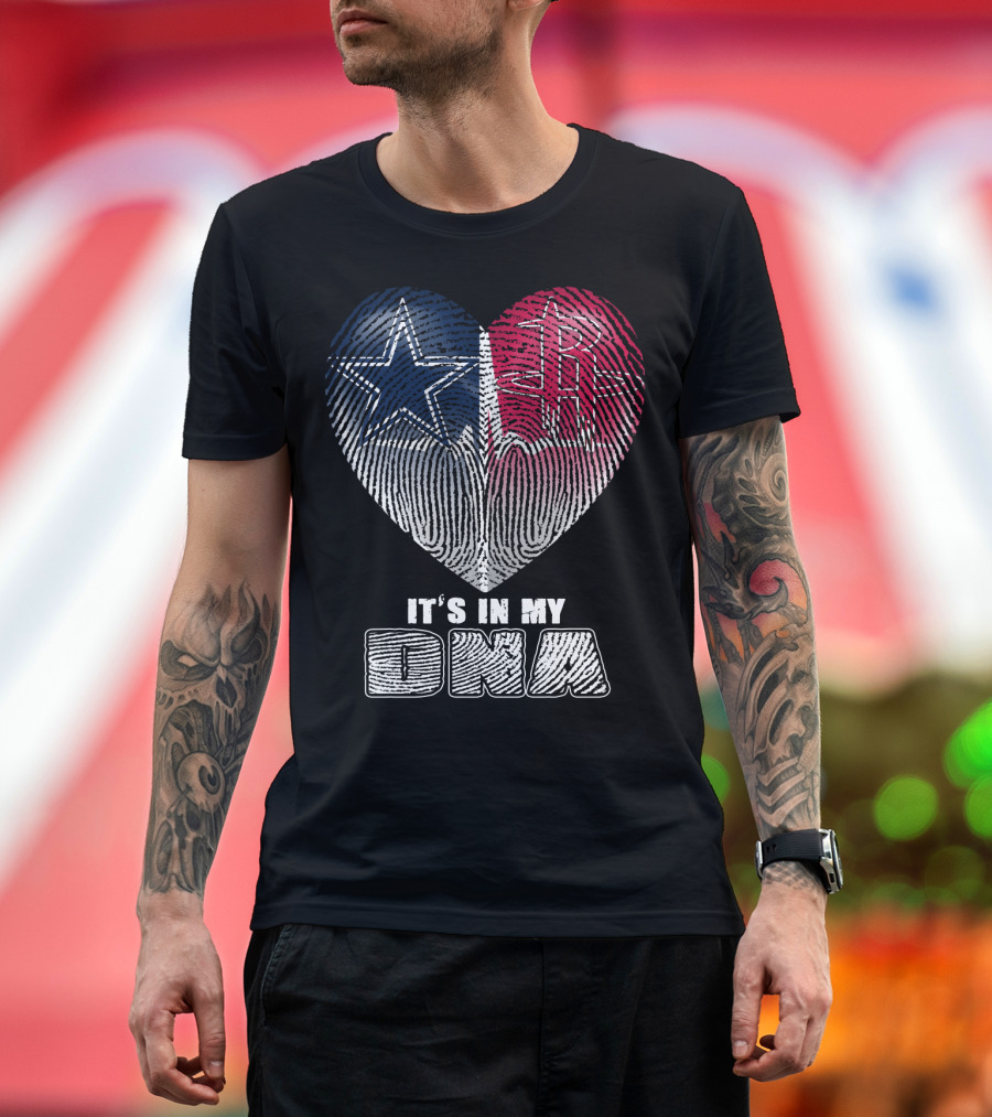 It's In My Dna Dallas Houston Heart Fingerprint T-Shirt